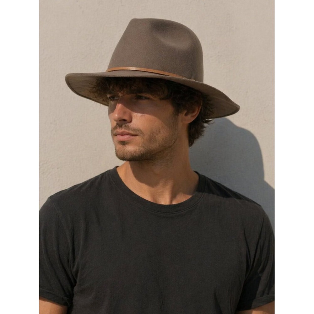 Brixton Messer Fedora XL Taupe Brown 100% Wool Felt‎ Wide Brim Hat